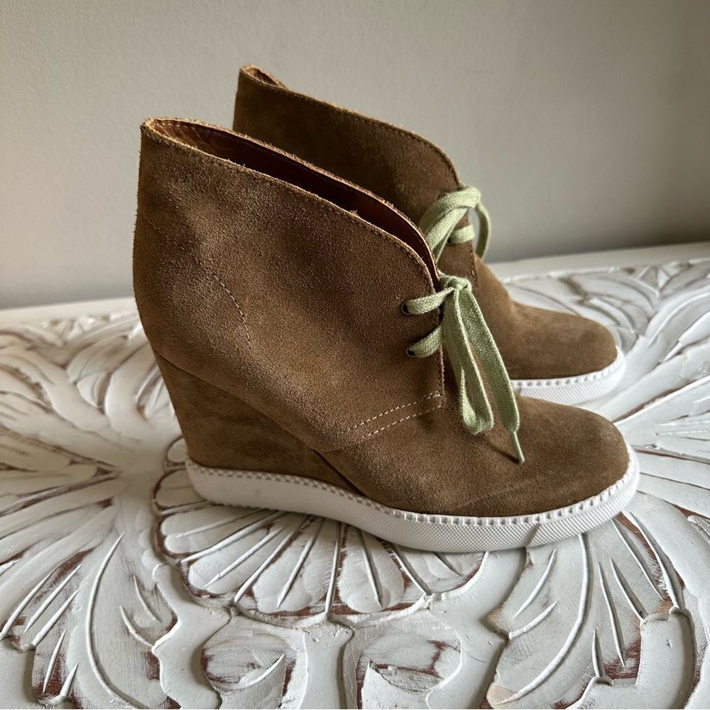 See By Chloe Brown Suede Platform Wedge Ankle Booties